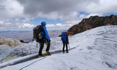 Beginner mountaineering ascent on Vallunaraju Peru