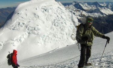 High camp setup on Huascaran during a high altitude expedition
