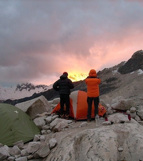 Technical ice climbing on Alpamayo west face with certified mountain guides