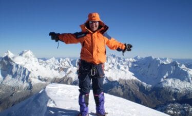 Climbers roped on snow slopes of Chopicalqui peak