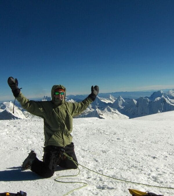 Summit push on Huascaran Sur at sunrise