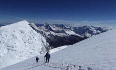 Climbers roped on glacier during the Huascaran Climbing Expedition