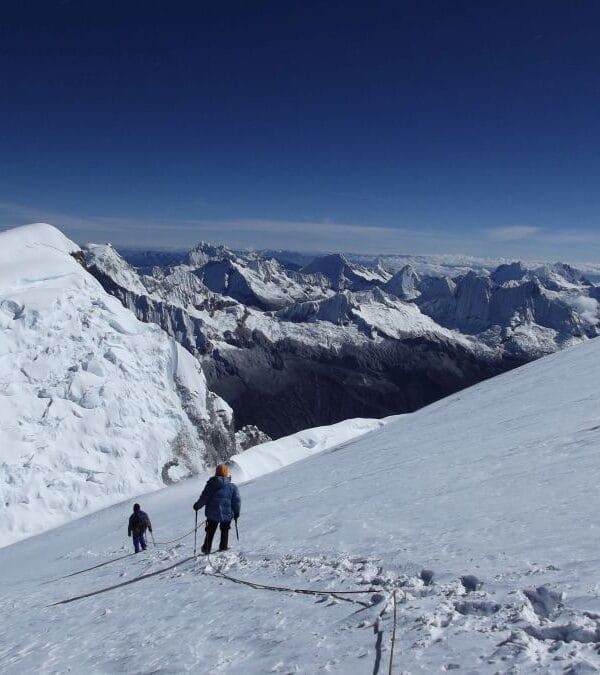 Climbers roped on glacier during the Huascaran Climbing Expedition