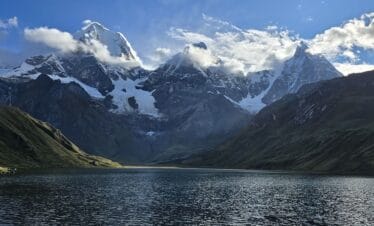 Carhuacocha Lake scenery on the Short Huayhuash Trek