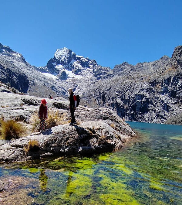 Turquoise Laguna Churup alpine lake beneath Nevado Churup