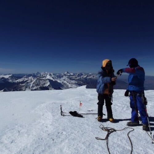 Huascaran South summit attempt through La Garganta on a guided climbing expedition in Peru