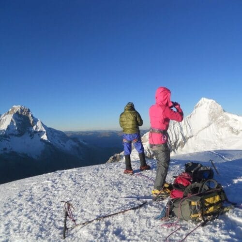 Pisco Mountain Climbing route toward the summit above the Llanganuco Valley Peru