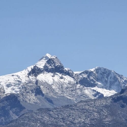 Vallunaraju Mountain Climbing route above the Llaca Valley Peru