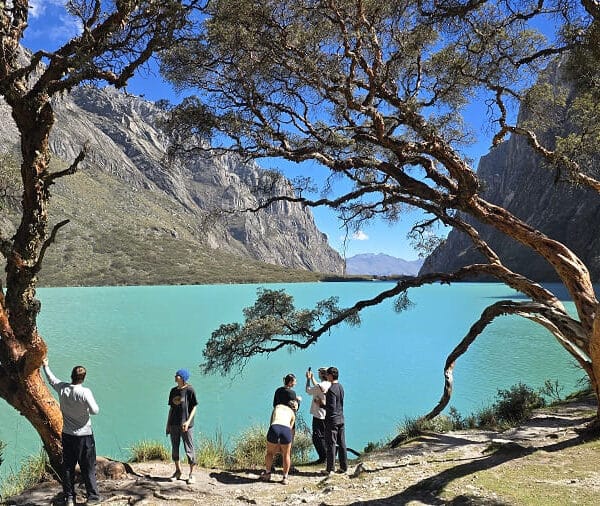 Llanganuco Lakes with Huascaran and Huandoy mountain views