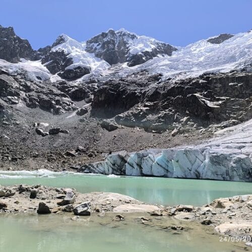 High altitude hiking trail to Laguna Rocotuyoc Cordillera Blanca