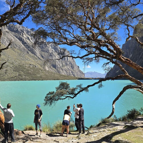 Travelers preparing for a trekking adventure in Huaraz, Peru