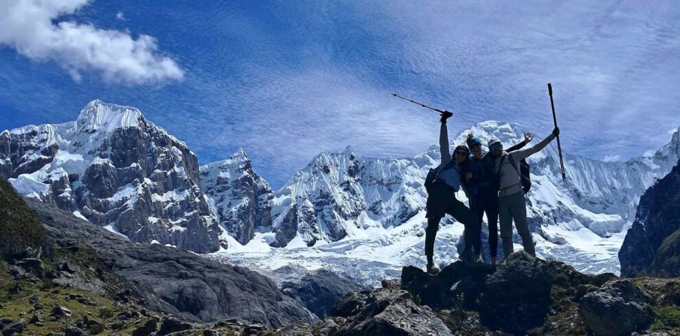 Panoramic view of dramatic peaks along the Huayhuash trekking circuit